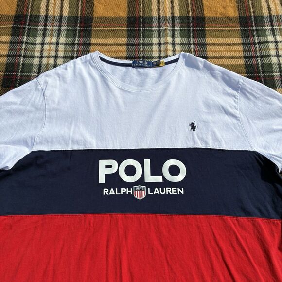 POLO Ralph Lauren Shirt Mens 2XL K Swiss Big Logo Color Block Preppy Old Money - Picture 2 of 14